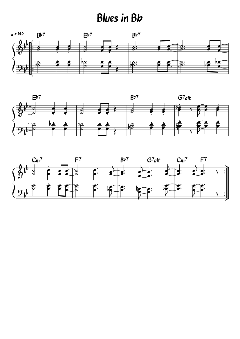 Blues in Bb - Piano Part Sheet music for Piano (Solo) | Musescore.com