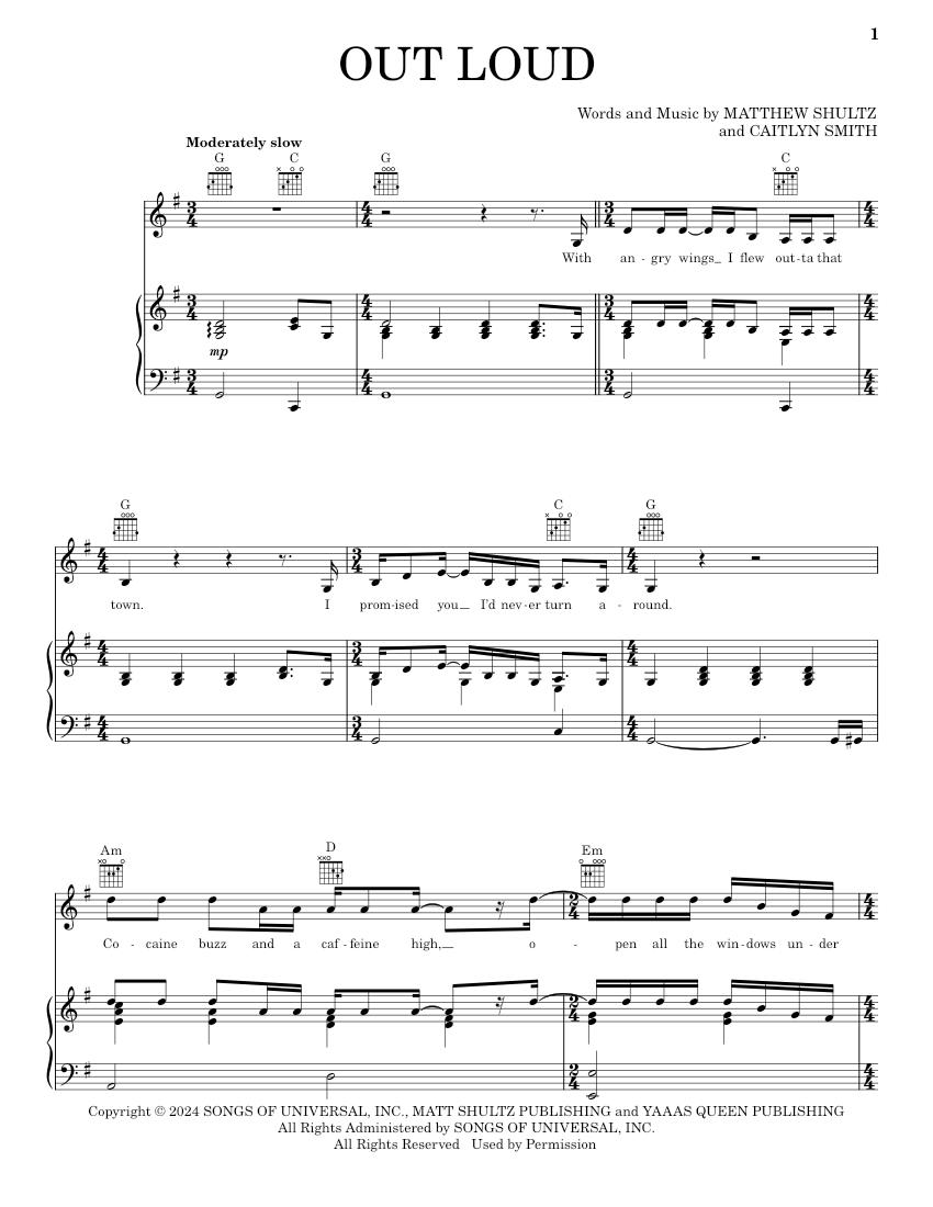 Play Official version of Out Loud Sheet Music by Cage the Elephant for ...