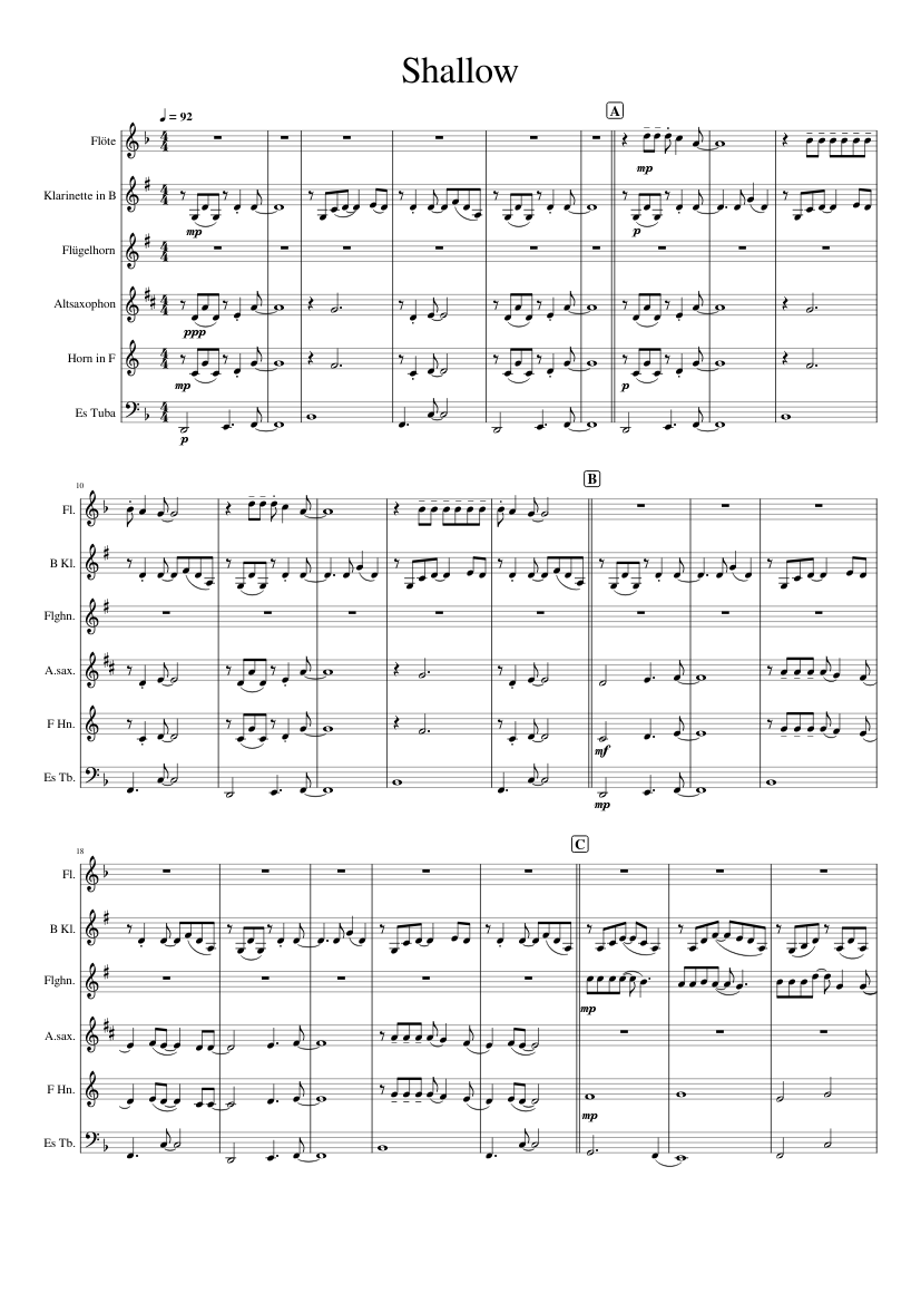 Shallow Instrument Shallow Sheet music for Tuba, Flugelhorn, Flute, Clarinet in b-flat ...