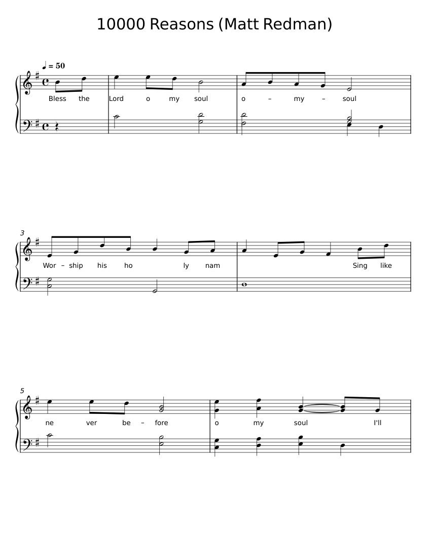 10000 Reasons - Matt Redman Sheet Music for Piano (Solo) Easy | MuseScore.com