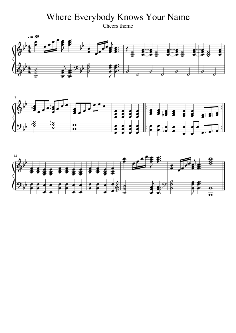Where Everybody Knows Your Name Sheet music for Piano (Solo) | Musescore.com