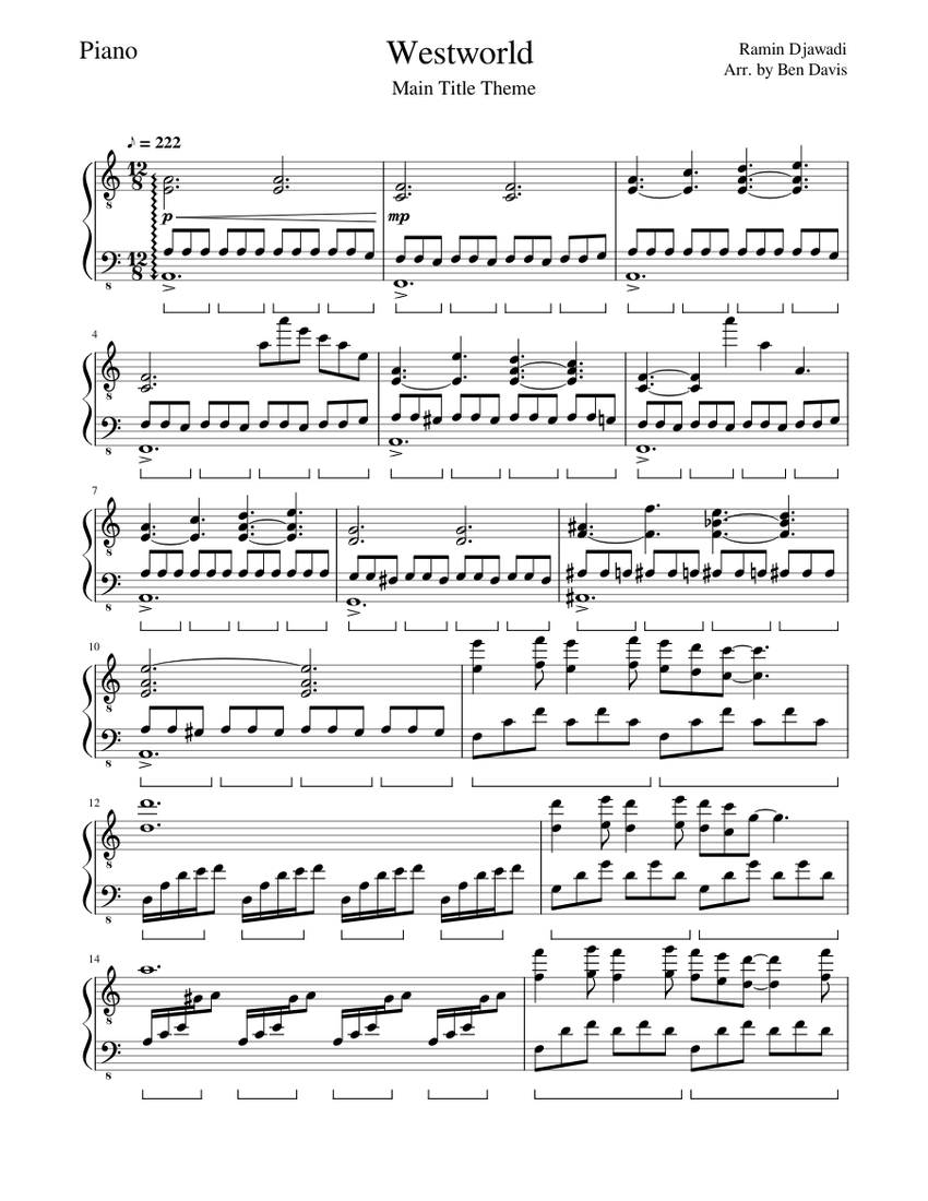 Westworld - Main Title Theme (Solo Piano) Sheet music for Piano (Solo