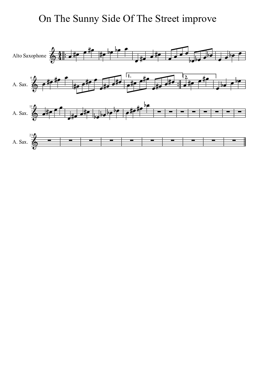 On The Sunny Side Of The Street Chord Changes Sheet Music For Saxophone Alto Solo Musescore Com