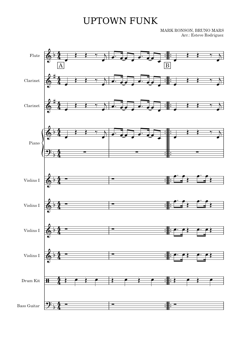 Uptown Funk for Mix Ensemble Sheet music for Piano, Flute, Violin, Bass ...