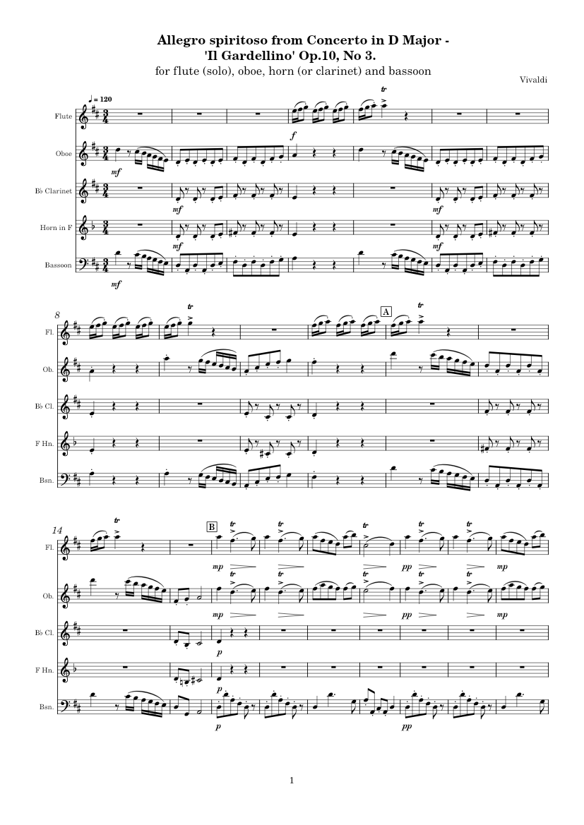 Allegro spiritoso from Flute Concerto in D major, RV 428 Antonio