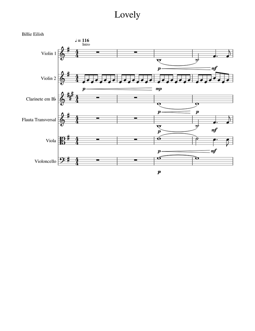 Lovely Billie Eilish Sheet music for Flute, in bflat