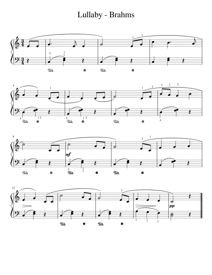 Lullaby - Brahms Sheet Music For Piano (Solo) | Musescore.com