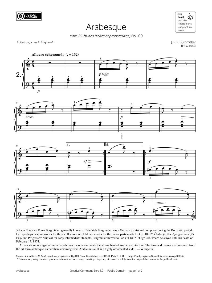 Arabesque – Burgmüller – Grade 2 Piano Exam Pieces 2019 & 2020 Sheet ...