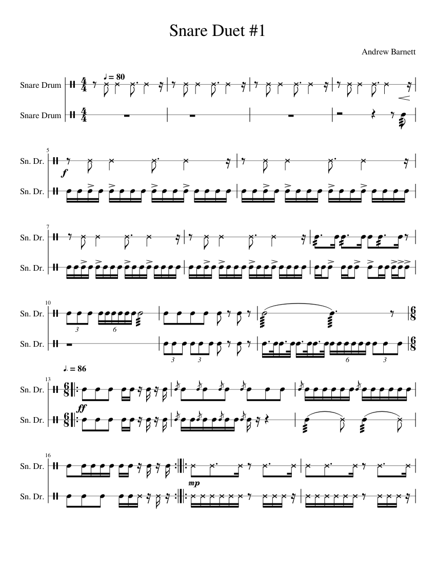 Snare Duet #1 Sheet music for Snare drum (Percussion Duet) | Musescore.com