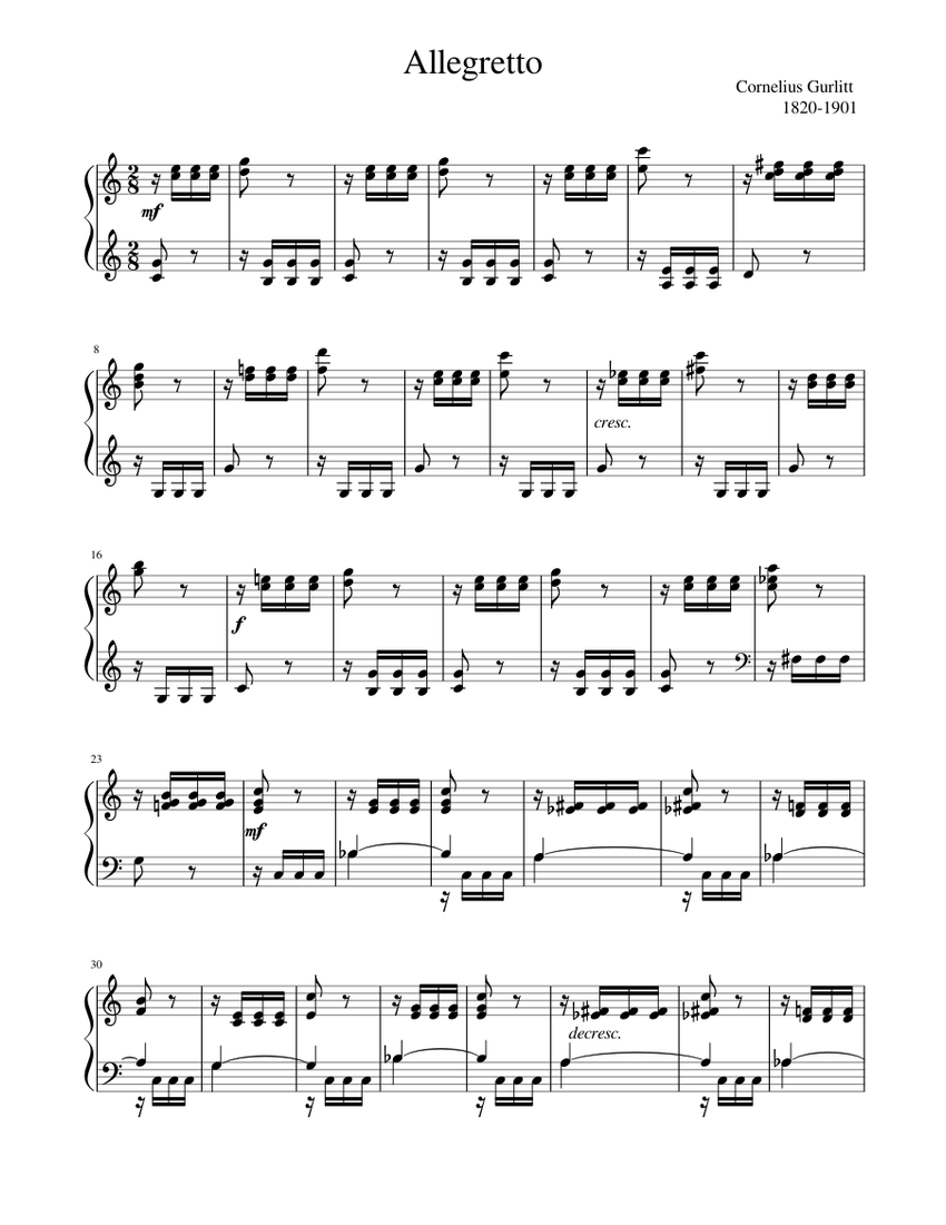 Allegretto (Gurlitt, Cornelius) (piano solo) Sheet music for Piano ...