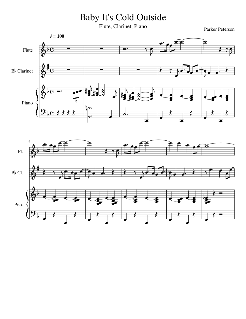 Baby It's Cold Outside Sheet music for Piano, Flute, Clarinet in b-flat  (Mixed Trio) | Musescore.com