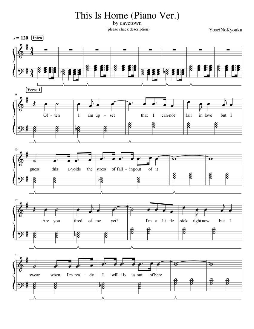 This Is Home Cavetown Easy Piano Arrangement Sheet Music For Piano Solo