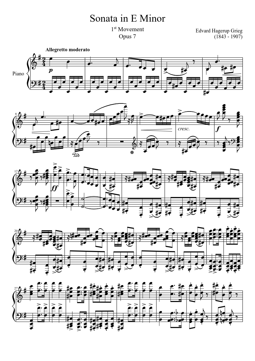 Sonata in E Minor Opus 7, 1st Movement Sheet music for Piano (Solo) |  Musescore.com