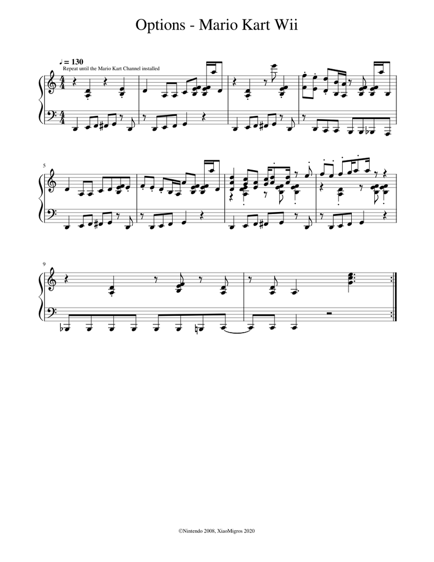 Options - Mario Kart Wii Sheet music for Piano (Solo) | Musescore.com