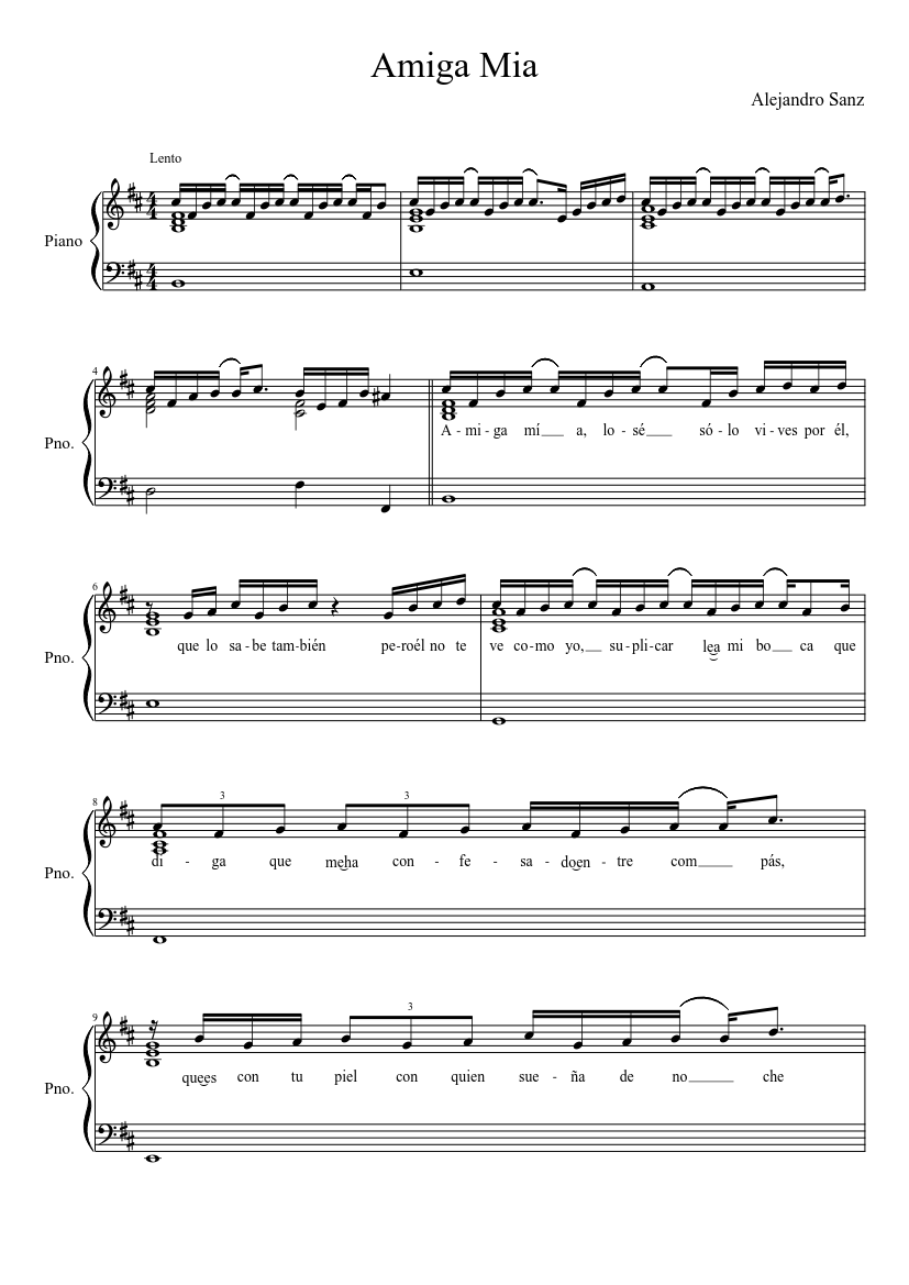 Amiga mía (Alejandro Sanz) Sheet music for Piano (Solo) | Musescore.com
