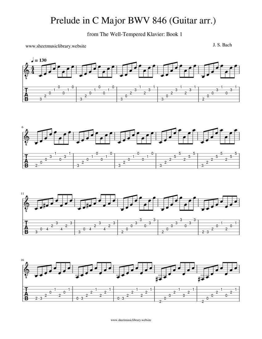 Prelude in C Major - Bach (guitar arr.) Sheet music for Guitar (Solo) |  Musescore.com