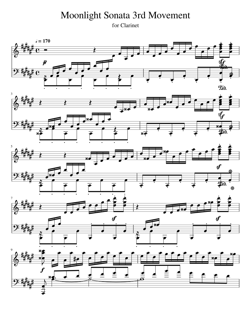 Moonlight Sonata 3rd Movement for Clarinet Sheet music for Clarinet in ...