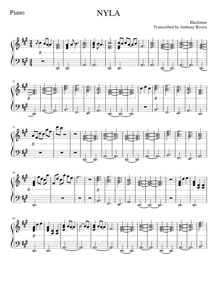 blackbear - NYLA Sheet music for Piano (Solo) | Musescore.com