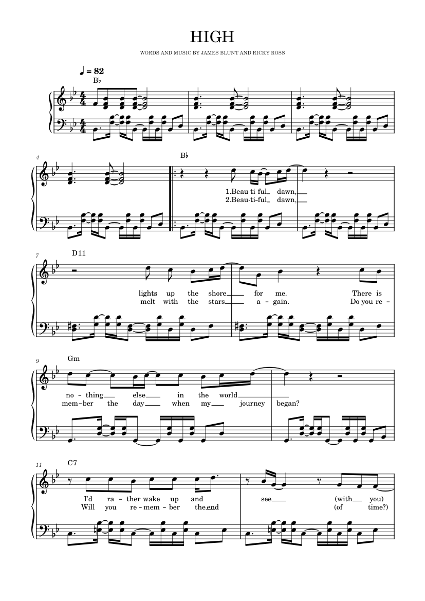 High – James Blunt Sheet music for Piano (Solo) | Musescore.com