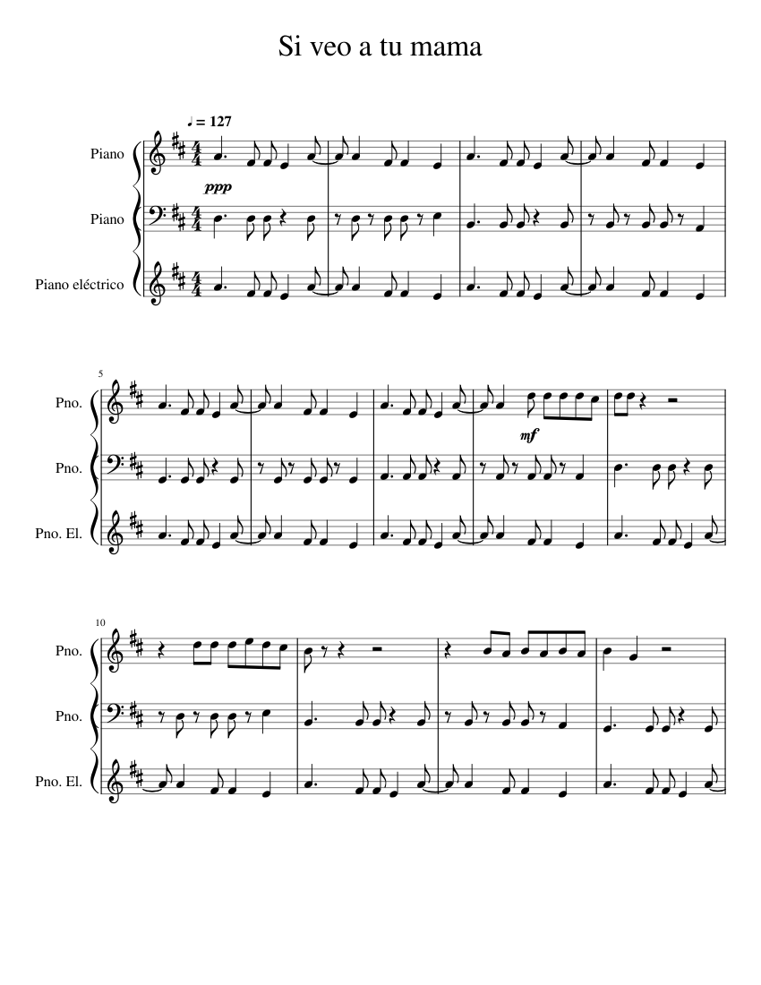 Si Veo A Tu Mam Bad Bunny Sheet Music For Piano Mixed Trio