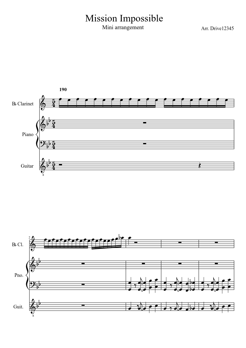 Mission Impossible (Mini) Sheet Music For Piano, Guitar, Clarinet Other ...