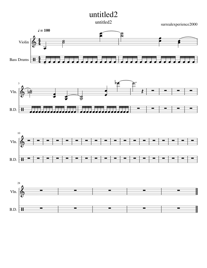 untitled2 Sheet music for Violin, Bass Drum (Mixed Duet)