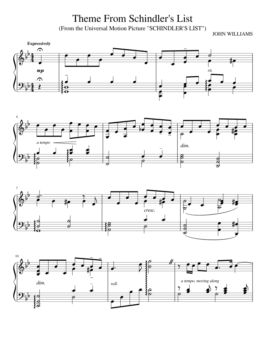 Theme From Schindler's List - Piano Solo Sheet music for Piano (Solo) |  Musescore.com