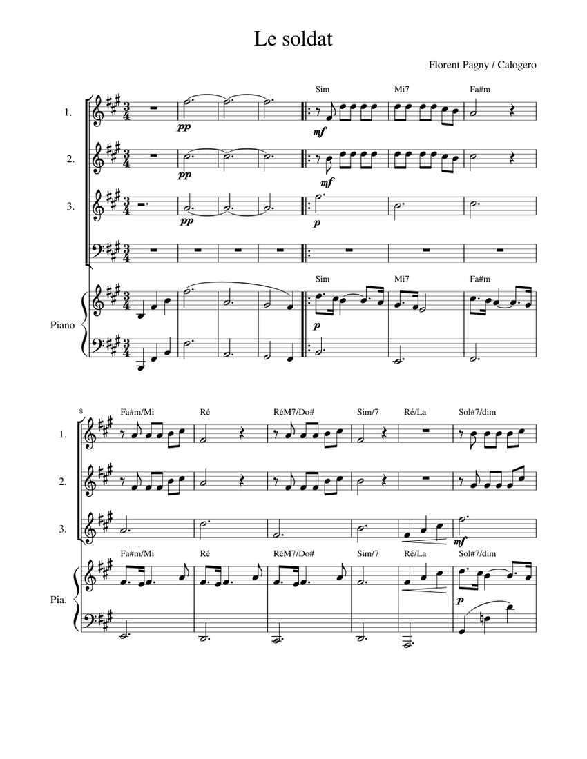 Le Soldat Sheet Music For Piano Bass Accordion Harmonica Mixed Quartet Musescore Com Read about le soldat (acoustic) by florent pagny and see the artwork, lyrics and similar artists. le soldat sheet music for piano bass