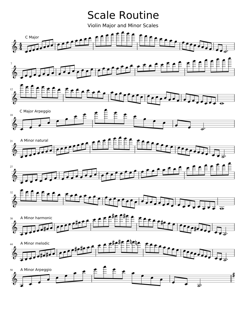 Major And Minor Scales Violin Sheet Music For Violin String Methods Exercises Musescore Com
