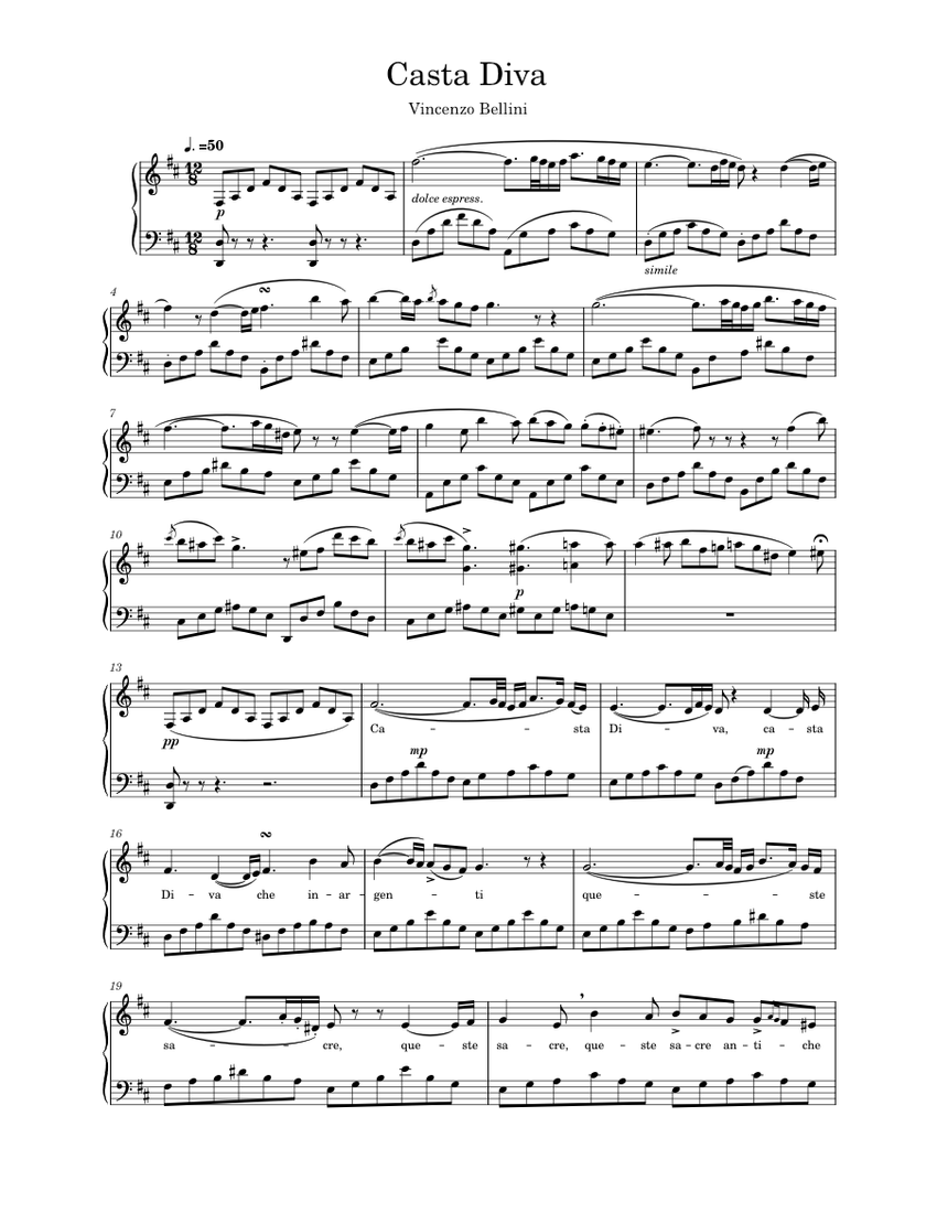 Casta Diva – Vincenzo Bellini Sheet music for Piano (Solo) | Musescore.com