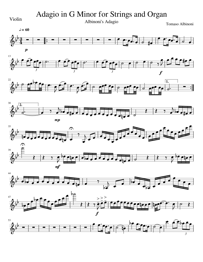 Adagio in G Minor for Strings and Organ Sheet music for Violin (Solo) |  Musescore.com