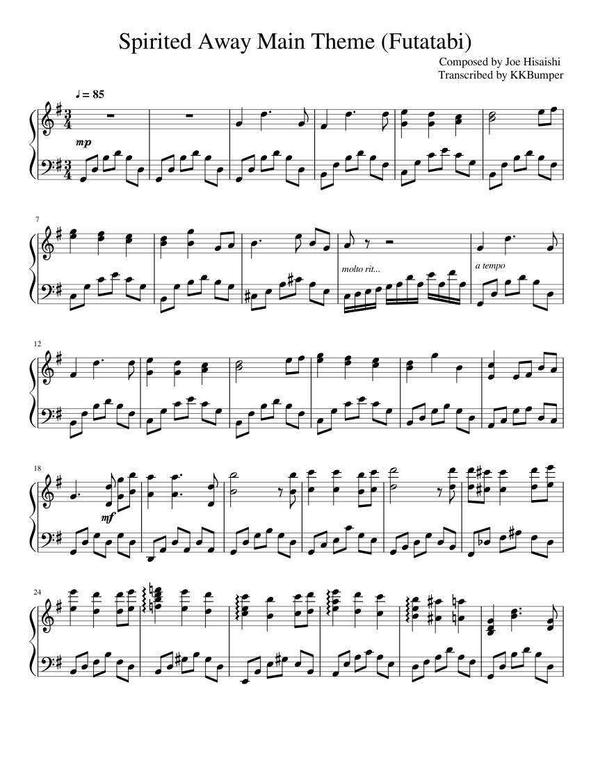 Spirited Away Main Theme Futatabi (UPDATED) Sheet music for Piano (Solo) |  Musescore.com