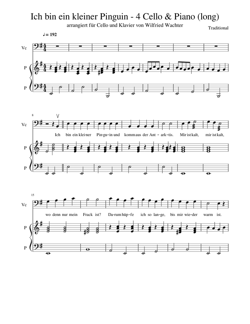 Ich bin ein kleiner Pinguin - 4 Cello & Piano (long) - piano tutorial