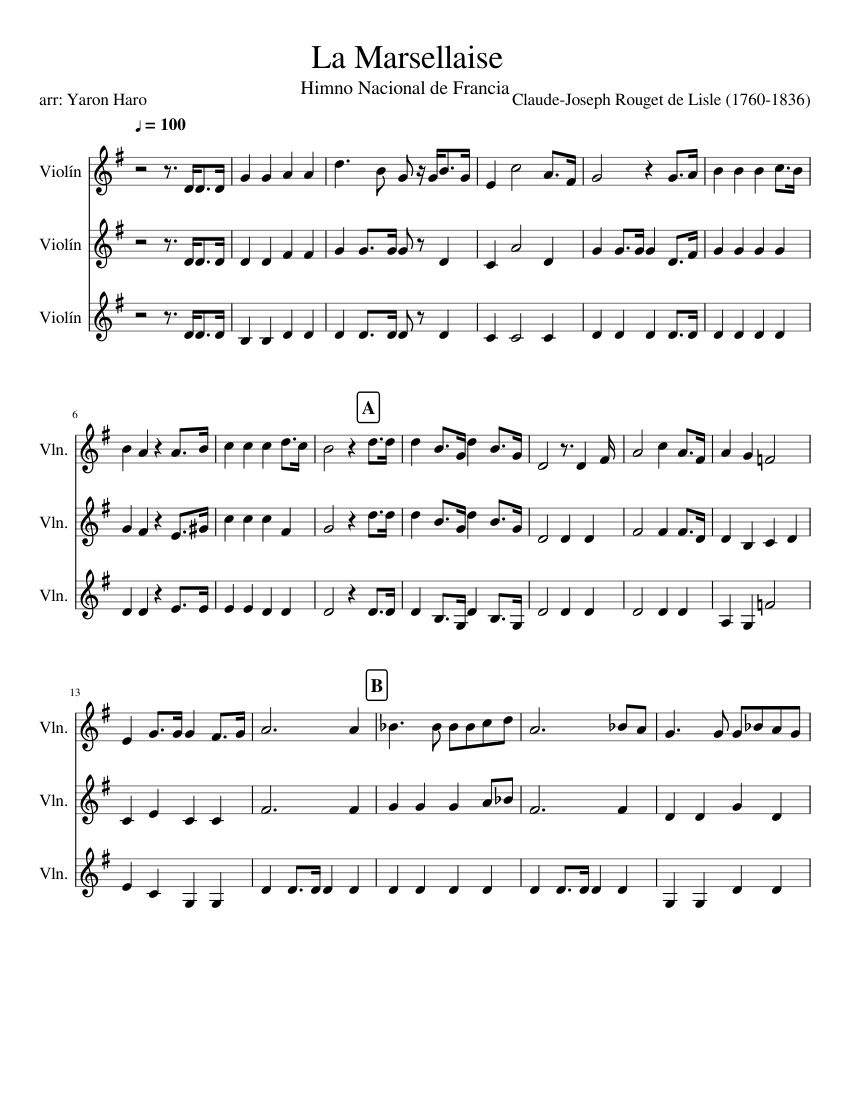 La Marseillaise (French National Anthem) Sheet music for Violin (Mixed  Trio) | Musescore.com