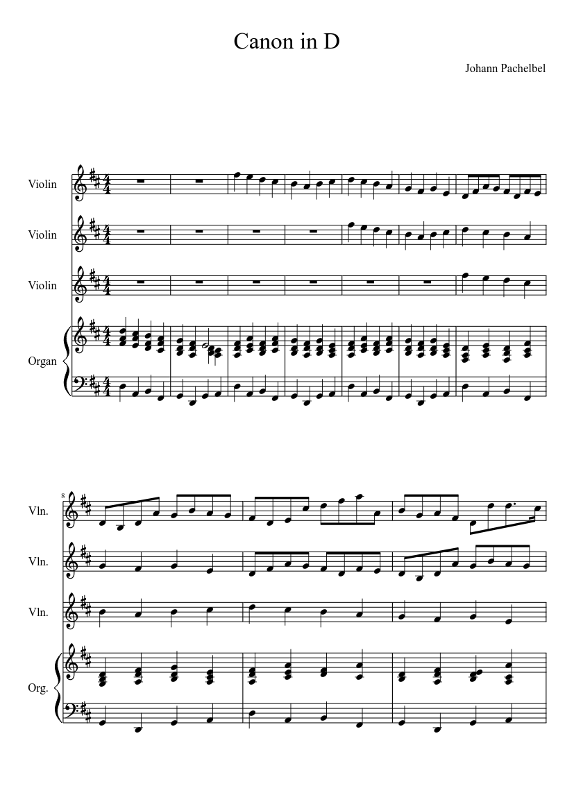 Canon in D Sheet music for Organ, Violin (Mixed Quartet) | Musescore.com