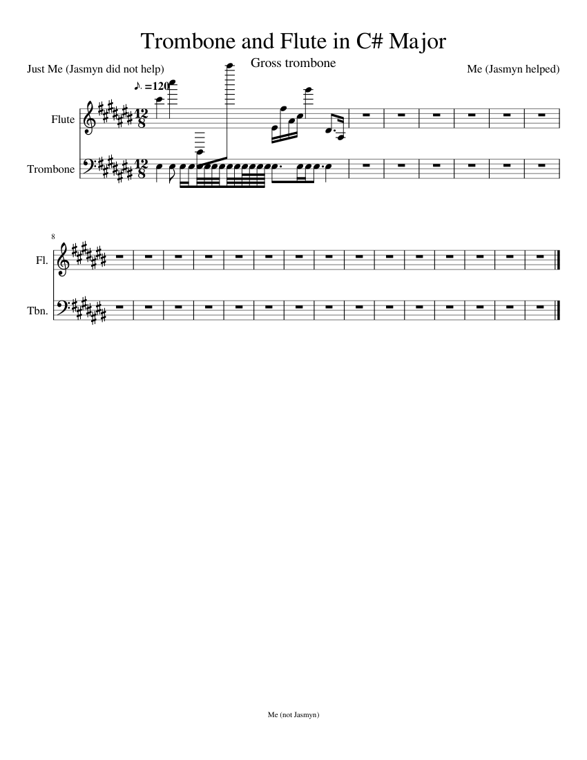 Trombone and Flute in C Major (meme) Sheet music for Trombone, Flute
