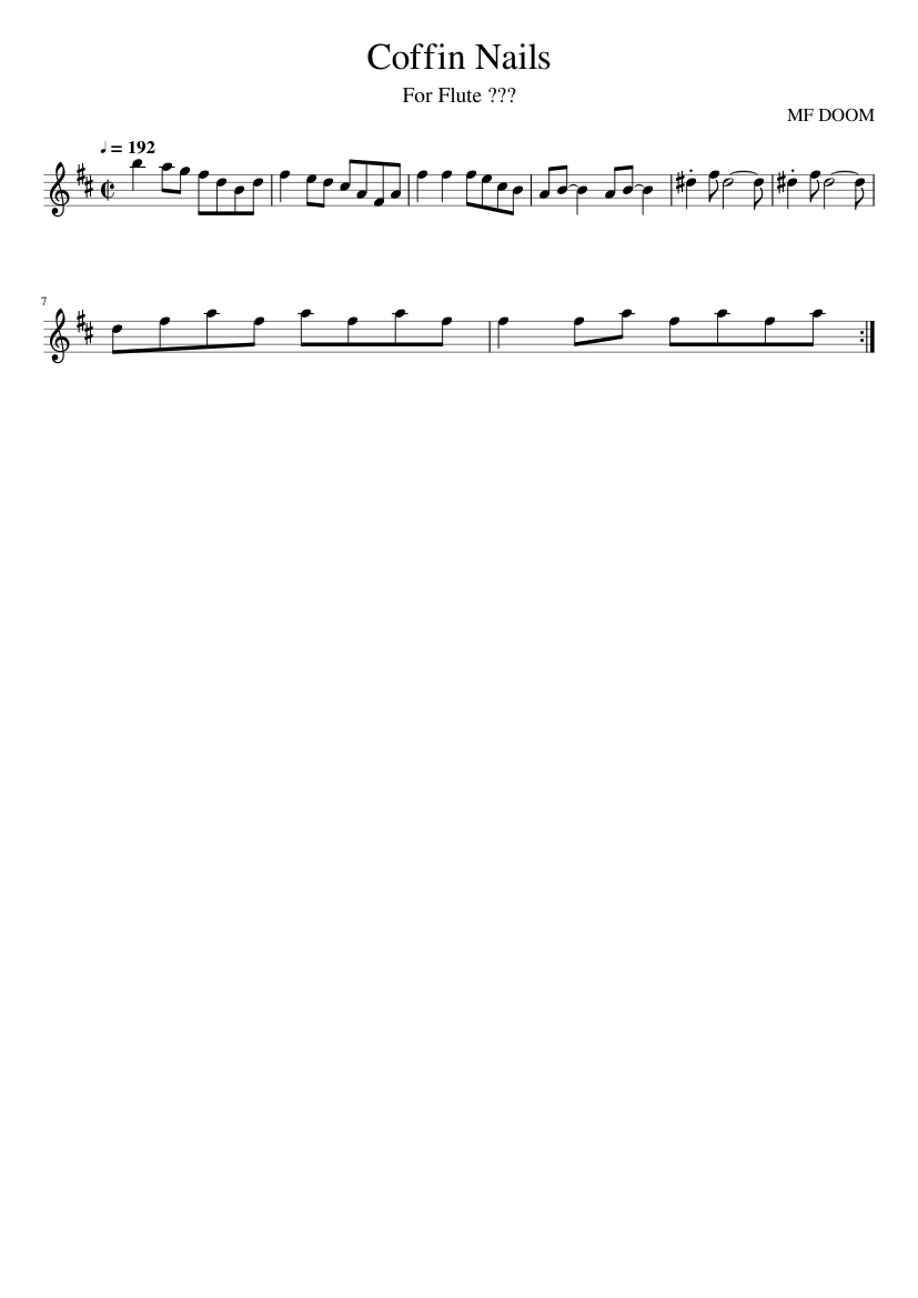 Rapp Snitch Knishes / Coffin Nails MF DOOM Sheet music for Flute