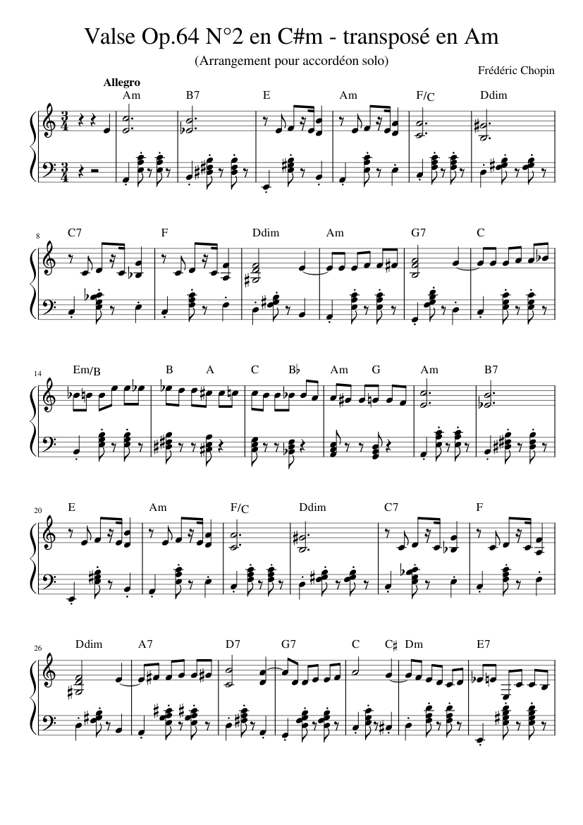 嬰ハ短調ワルツ Op.64, No. 2 – フレデリック・ショパン 楽譜 コード