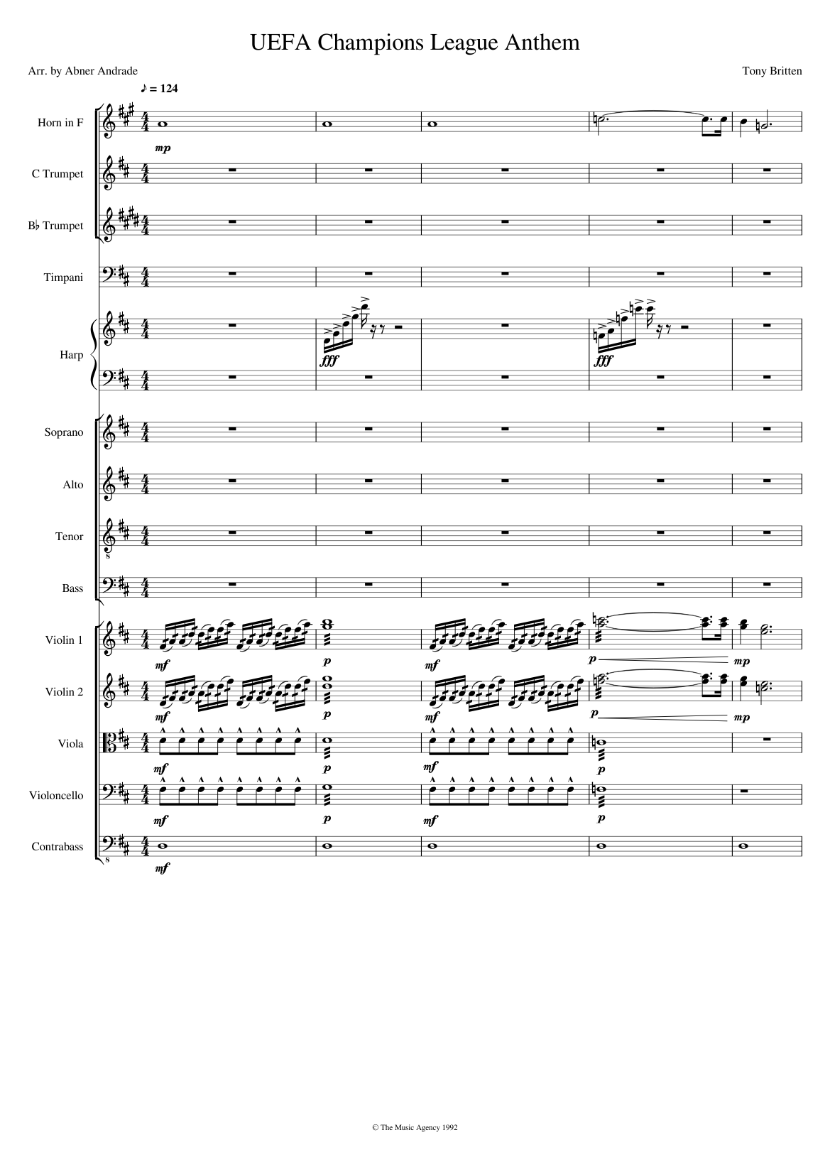 Fængsling derefter dump UEFA Champions League Anthem Sheet music for Trumpet (In B Flat), Violin,  French Horn, Cello & more instruments (Mixed Ensemble) | Musescore.com