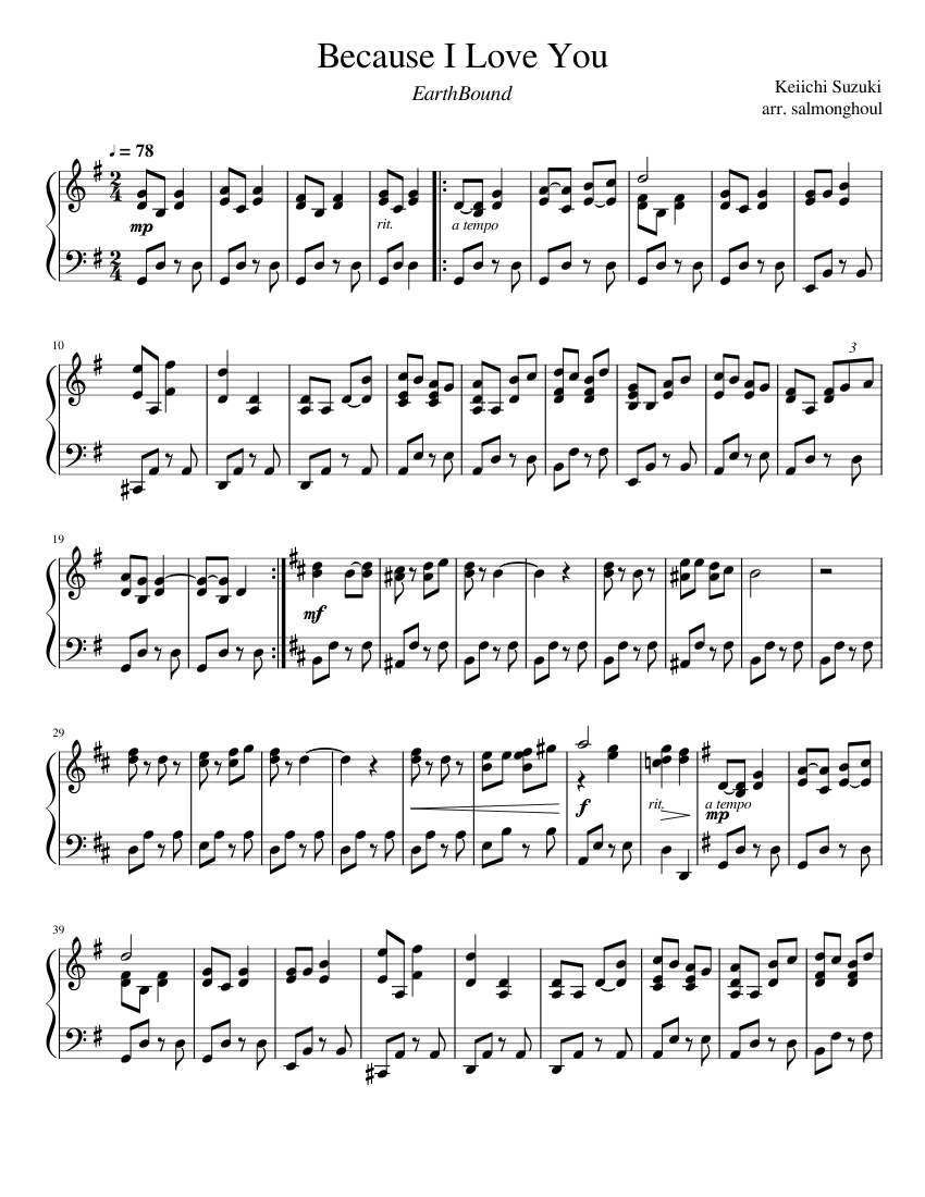 Because I Love You - EarthBound Sheet music for Piano (Solo) | Musescore.com