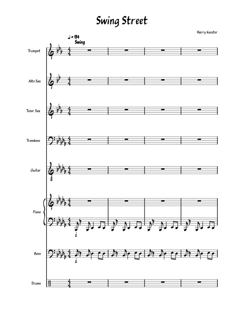 Swing Street Sheet music for Piano, Trombone, Saxophone alto, Saxophone tenor & more instruments