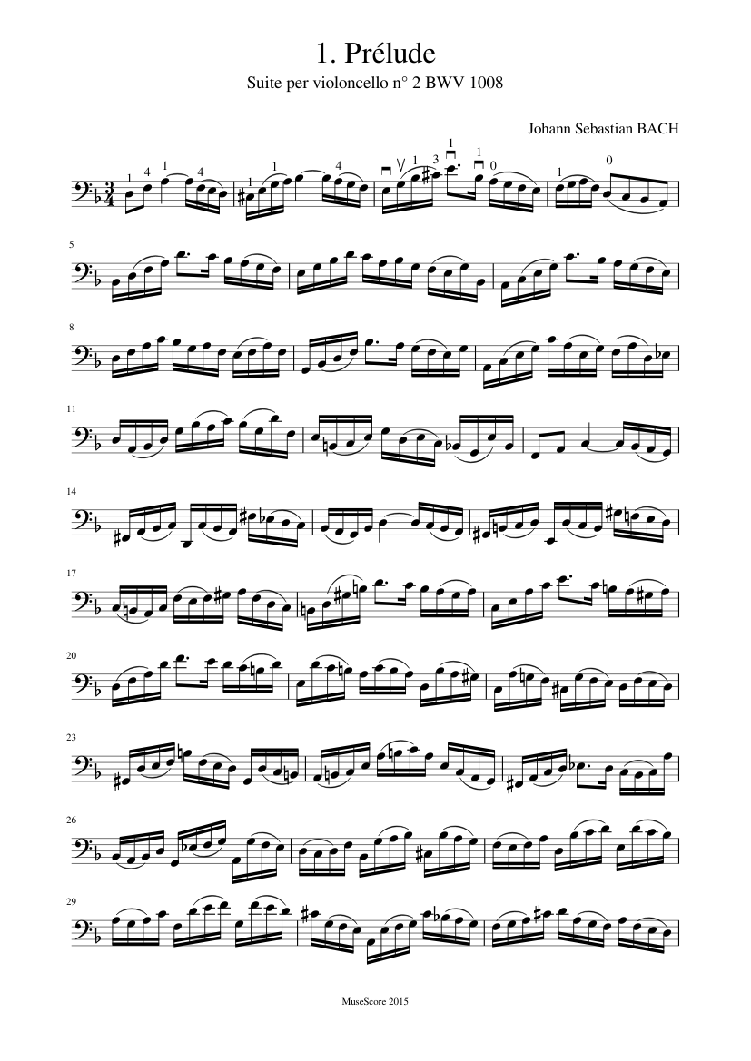 J. S. Bach - Cello Suite n° 2 BWV 1008 - 1. Prélude Sheet Music