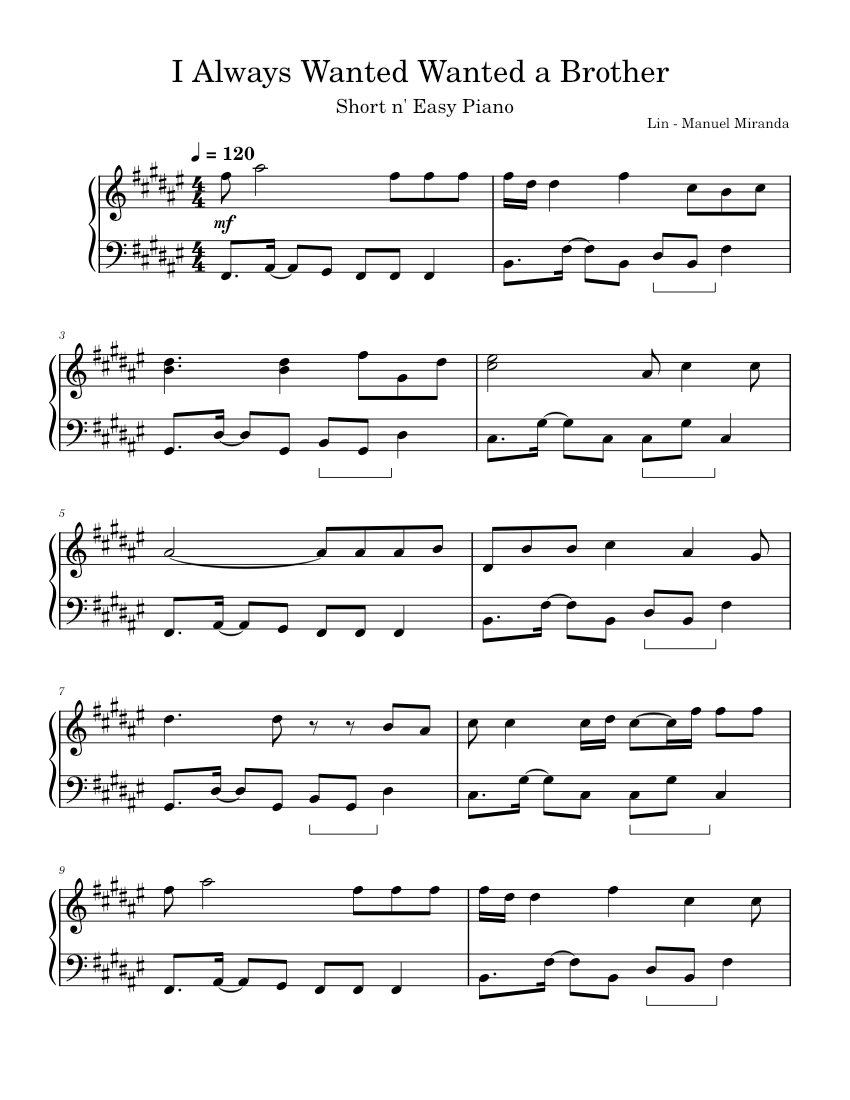 I Always Wanted Wanted a Brother Sheet Music for Piano (Solo ...