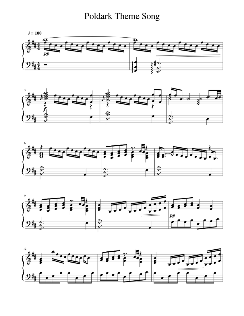 Poldark Theme Song Sheet music for Piano (Solo) | Musescore.com