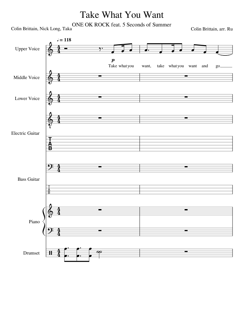 Take What You Want Sheet music for Piano, Vocals, Guitar, Bass guitar &  more instruments (Mixed Ensemble) | Musescore.com