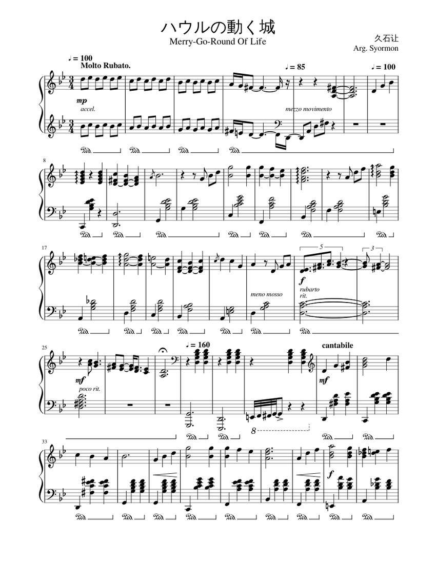 Howl's Moving Castle - Solo Sheet music for Piano (Solo) | Musescore.com