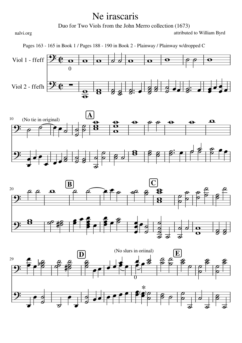Ne Iscararis - Arrangement for 2 lyra viols (ffeff / ffefh)