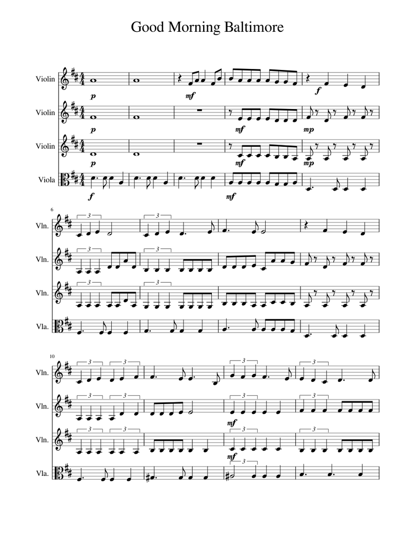 Good Morning Baltimore Sheet music for Violin, Viola (Mixed Quartet ...