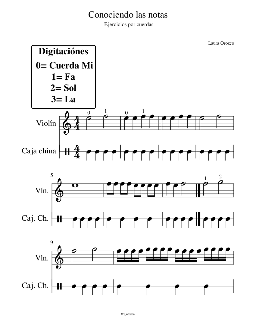 10. Conociendo notas - Cuerda Mi Sheet music Violin, Woodblock (Mixed | Musescore.com