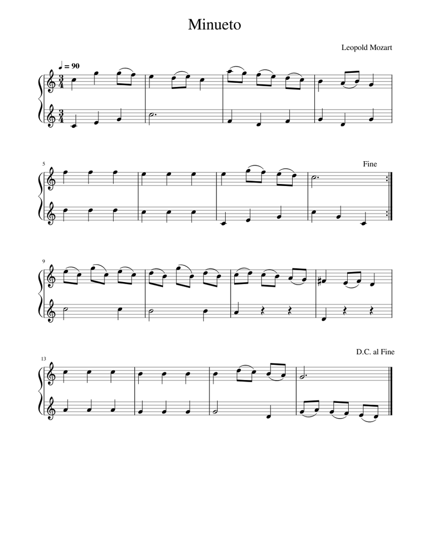 Menuett ( Leopold Mozart ) Duo Sheet music for in b